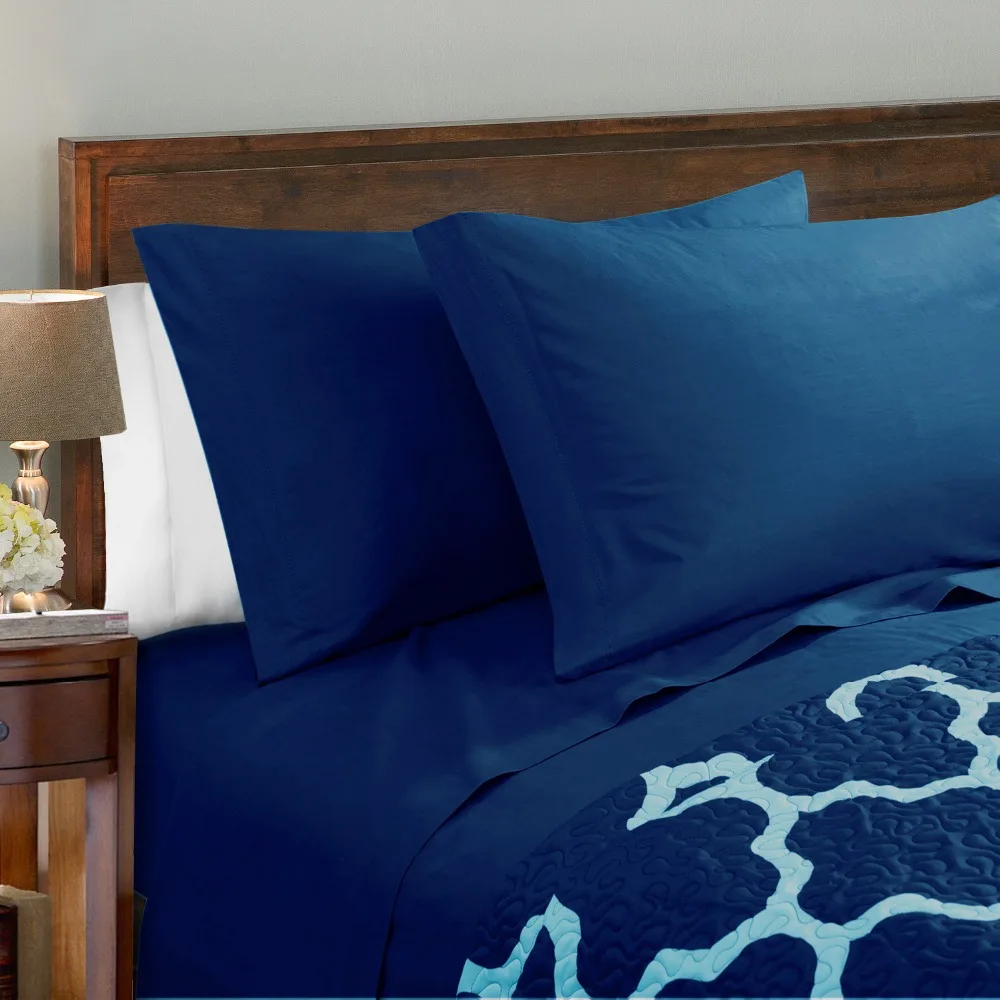 Printed Solid Blue Bedding Set Polyester Bedclothes Modern Style Comforter Bedding Sets Free