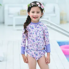 Новинка года, купальные костюмы для маленьких девочек, комплект из двух предметов, купальный костюм с длинными рукавами и цветочным принтом для малышей, купальные костюмы для детей возрастом от 1 года до 8 лет