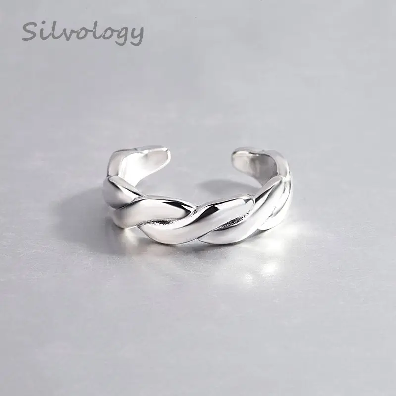 

Silvology 925 Sterling Silver Winding Weave Rings Silver Vintage Do Old Twist Texture Open Korea Rings For Women 2019 Jewelry