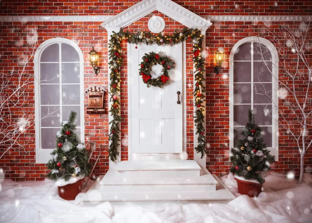 Capisco фон для фотосъемки Рождественская елка снег зимний дом венок красная кирпичная стена детские фоны для фотостудии