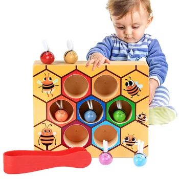 

Wooden Leaning Educatinal Toys Montessori Hardworking Bee Hive Games for Children Clip Toys