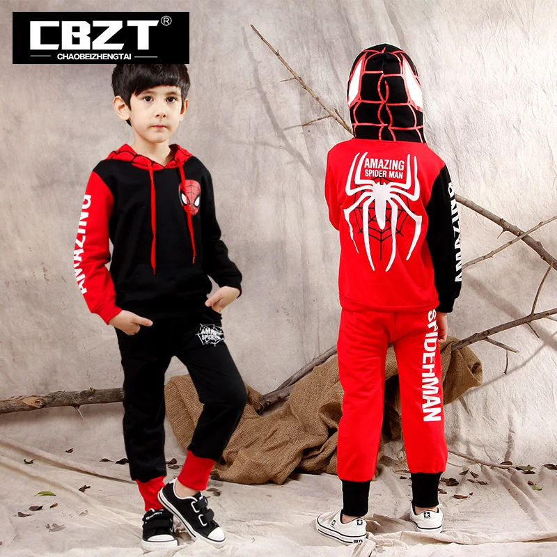 

Fashion brand 2015 Children Outfits Tracksuit boys Hoodies + Kids Pants,spider man pattern sports Suit baseball Clothes Set 6060