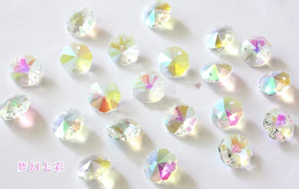 

14mm AB Crystal Octagon Beads chandelier crystal Parts Curtain Pendants in 2 Holes Free Shipping