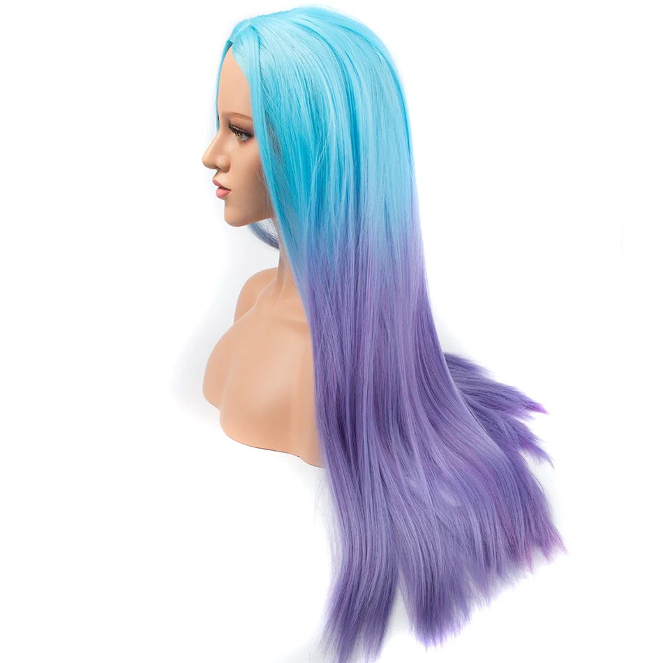 

Pervado Hair Synthetic Hair High Temperature Fiber Cosplay Wigs Mint Blue to L Purple Ombre Long Straight Women Parrucca Pelo