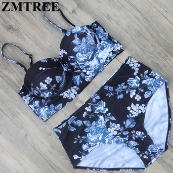 

ZMTREE Bikinis Set 2017 Newest Swimsuit Women Swimwear High Waist Beach Bathing Suit Floral Printed Bikini Push Up Biquini Femme