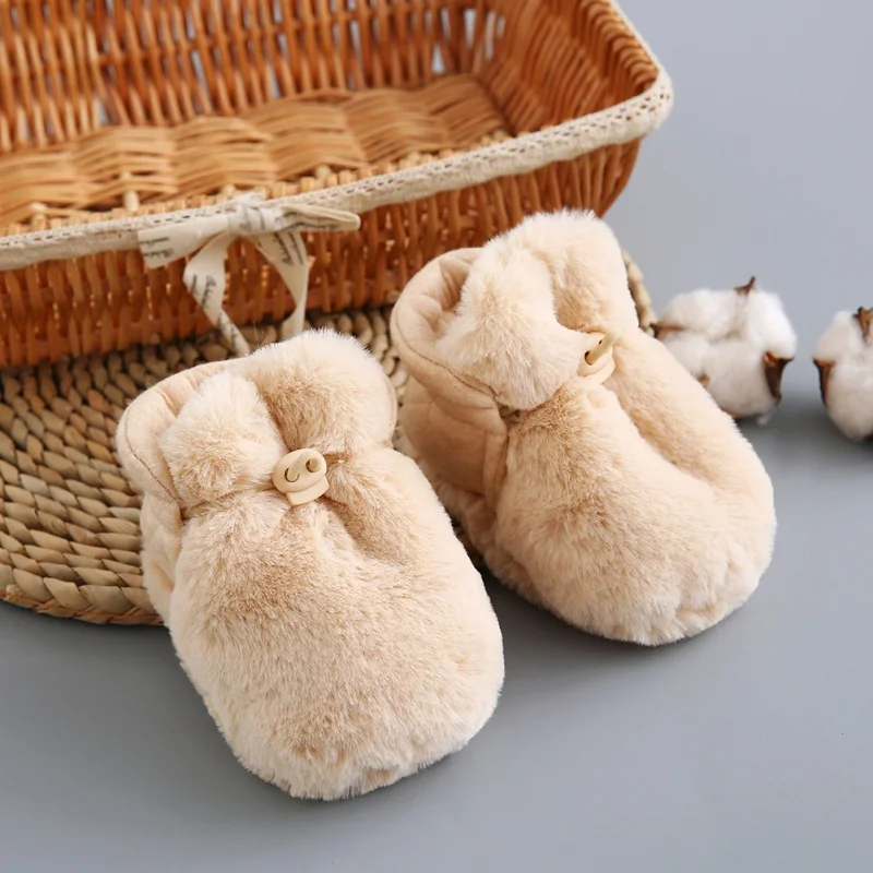 Spring Winter Newborn Unisex Baby Crib Shoes Cotton Thickening Plus Velvet Crib Shoes With Soft Bottom 7-12M