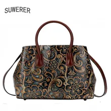 Genuine Leather handbag 2018 new luxury embossed handbag Fashion Shoulder Messenger Bag Women's handbags vintage ladies handbag 2018 new autumn and winter bag genuine leather roses floral zipper messenger bag fashion handbags