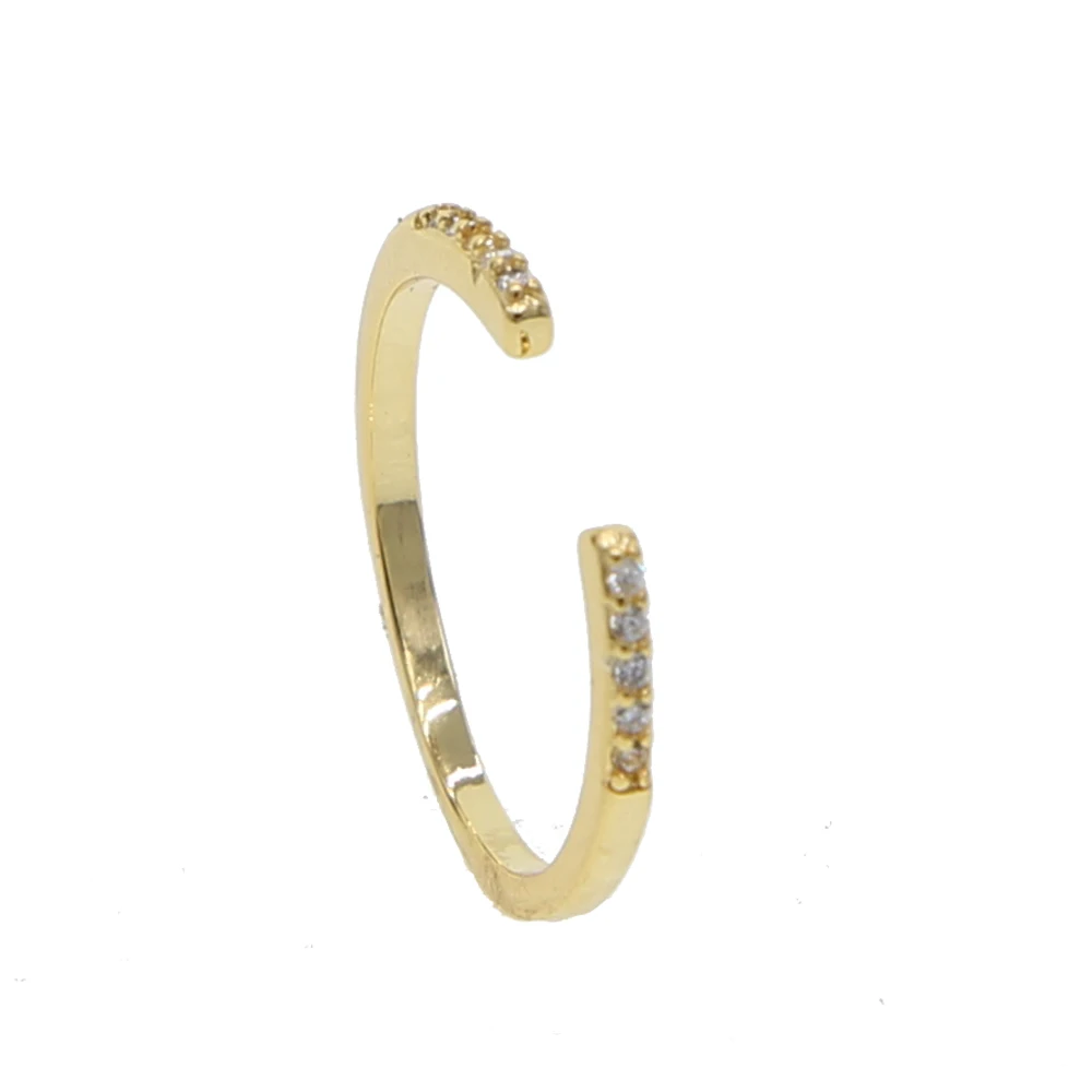 high quality open sized women rings,Fashion micro stone prong setting classic dainty gold color open adjust stone ring ladies