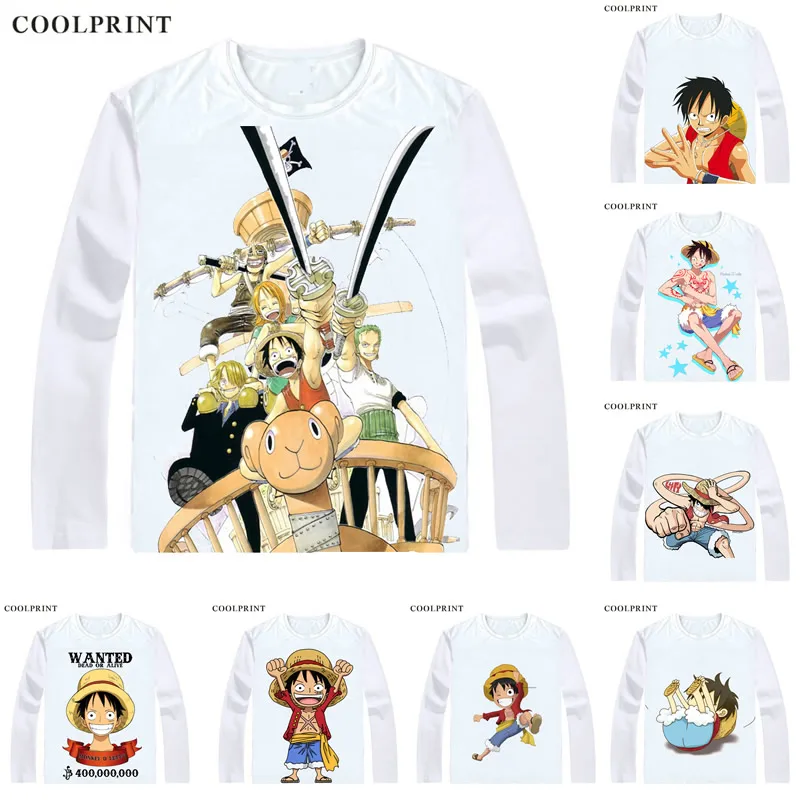 Coolprint One Piece T Shirts Long Sleeve Shirts Anime Manga Wan Pisu Straw Hat Pirates Monkey D Luffy Straw Hat Luffy T Shirts T Shirts Aliexpress