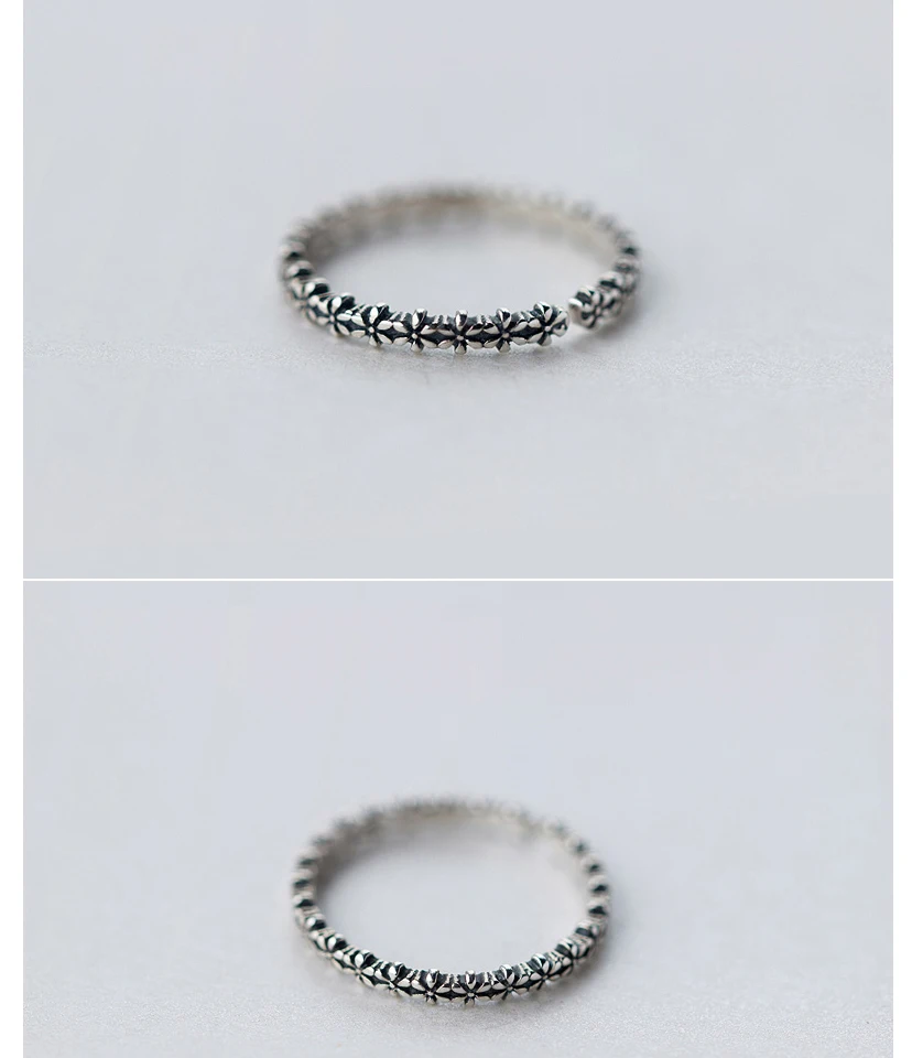 Genuine 925 Sterling Thai Silver Vintage Daisies Flower Stackable Rings For Women Fashion Jewelry Gift Open Ring For Lover Best (3)