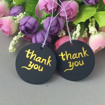 

Free Shipping1000PCS Black Cardboard Round Stamping Gold THANK YOU Gift/Price Tags With1000pcs Strings Package Luggage Label/Tag