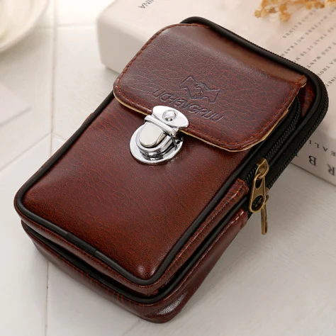 

Fanny Pack Mobile Phone Bags Brown Black Zipper Coin Purse Pocket Burse Bag Waist Packs Casual Man Good Quality Purses Wallets