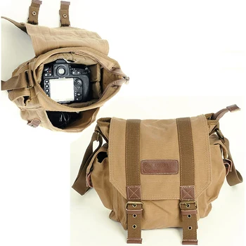 

Roadfisher Vintage Waterproof Canvas Digital SLR Camera Travel Shoulder Bag Insert Fit Canon Nikon Sony Pentax 1 DSLR + 1 Lens