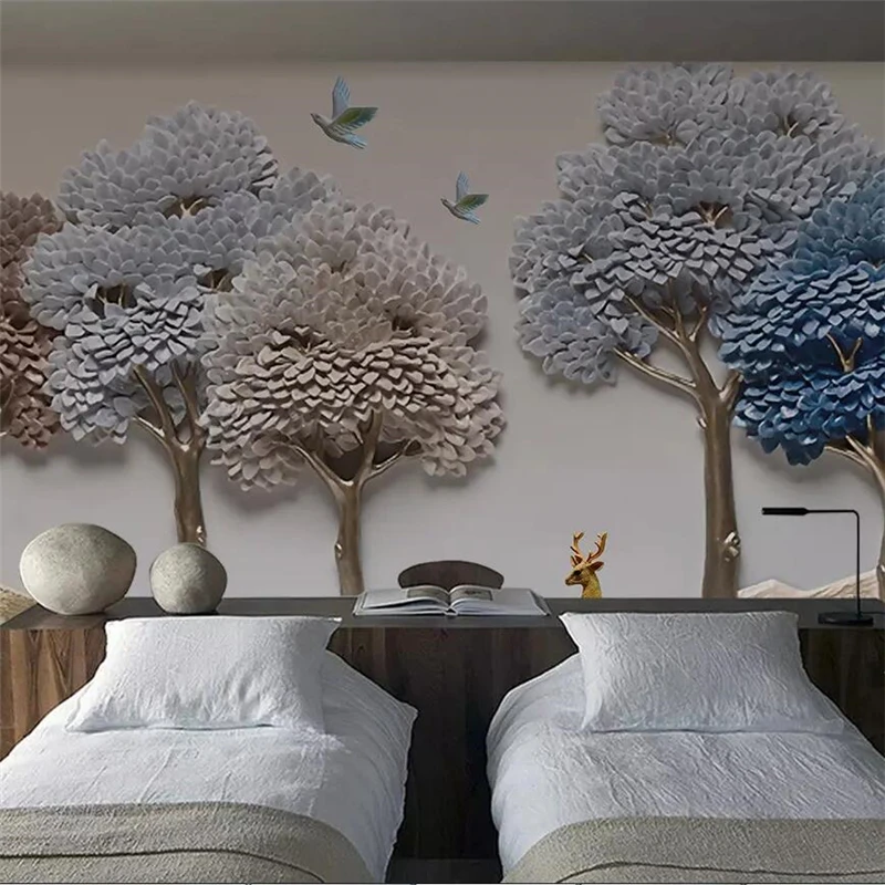 

wellyu 3D three-dimensional embossed fortune tree elk background wall custom large mural green wallpaper papel de parede