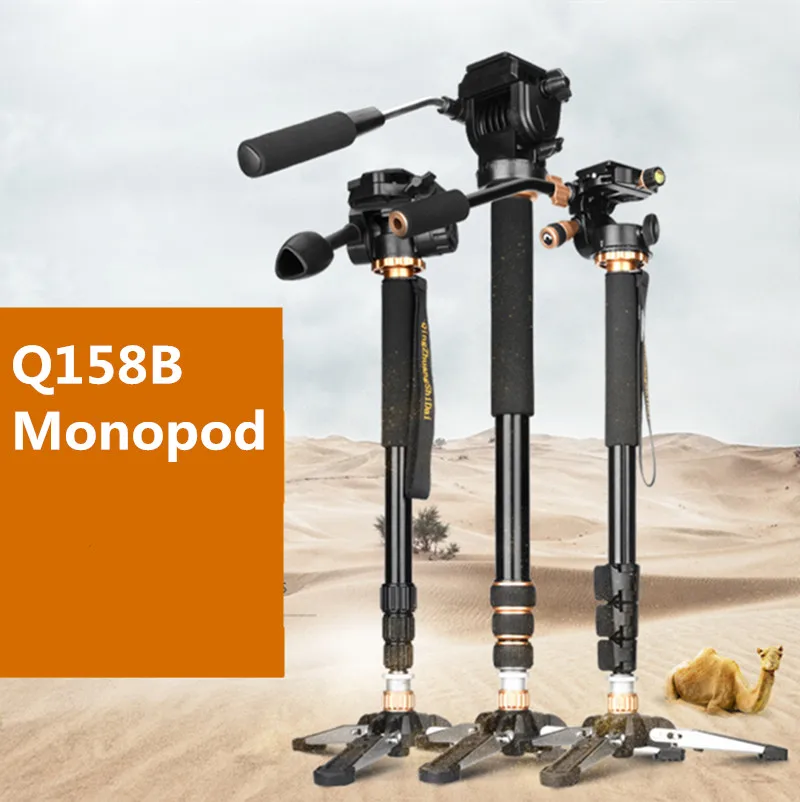 

QZSD Q158B 4 Section Aluminum Video Monopod Tripod 3-Way Pan Head With Quick Release Plate For SLR / Video Camera / DV / Phone