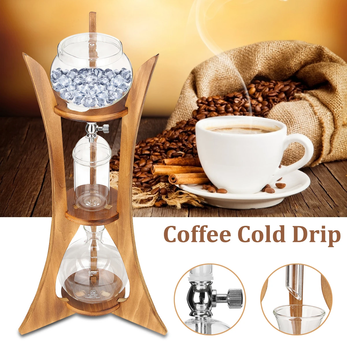 500ml Water Drip Coffee Maker Reusable Glass Filter Tools Espresso