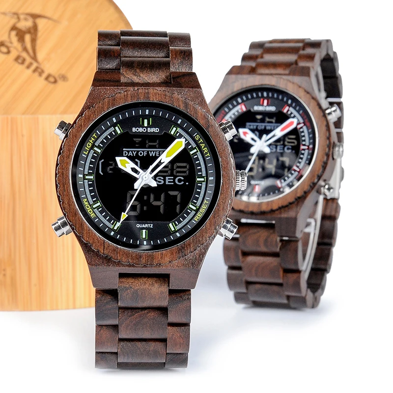 Бобо птица круглые деревянные Для мужчин часы кварцевые наручные часы показывают дату с полной полос древесины регулируемые подарки