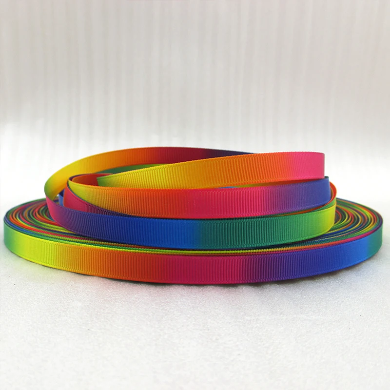 

5Y43713 3/8"(9mm) Rainbow ribbon high quality printed polyester ribbon 5 yards, DIY handmade materials, wedding gift wrap