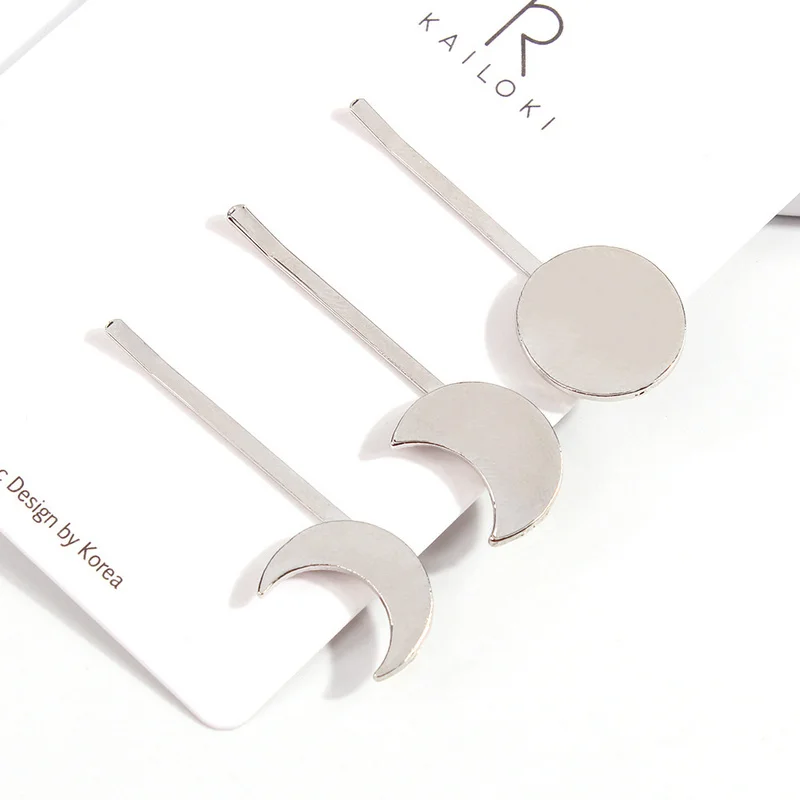 

3Pes/Set Elegant Simple Moon Hair Clip for Women Fashion Charm Silver Metal Hairwear Hair Jewelry Girls Hair Pins Birthday Gift