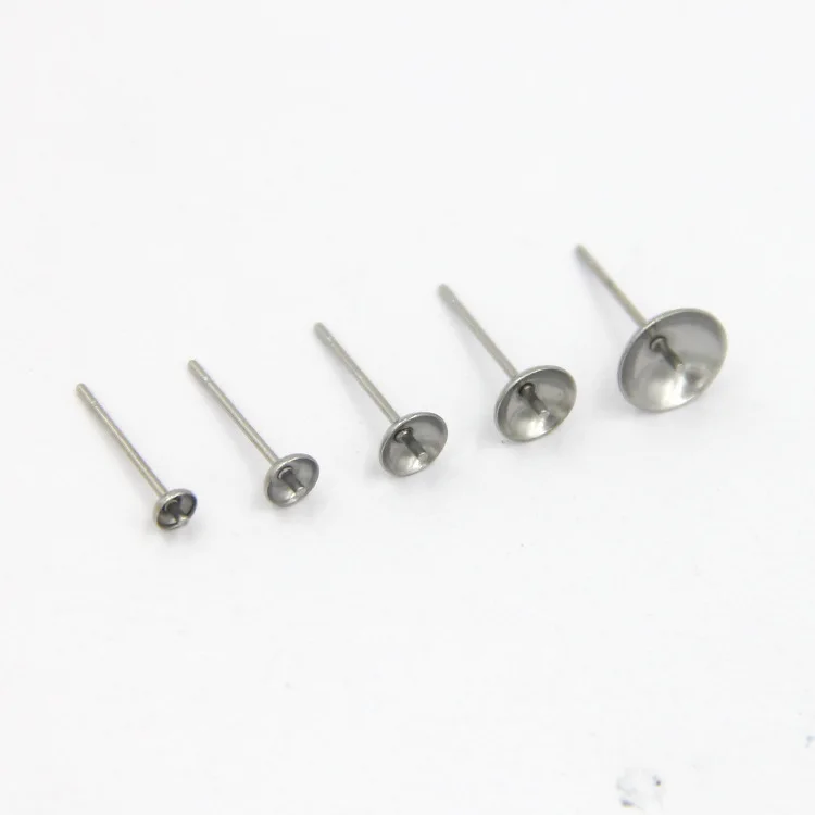 50pcs Stainless Steel Blank Earring Stud Base Fit Pearl Beads 3/4/5/6/8/10mm Cabochon Settings Bezel Tray Diy Jewelry Making