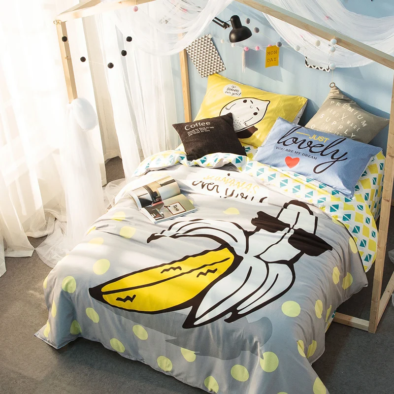 

100% Cotton BANANA Bedlinen Luxury bedclothes Queen double size bedcover Doona duvet cover sheet pillowcase 4pc bedding set