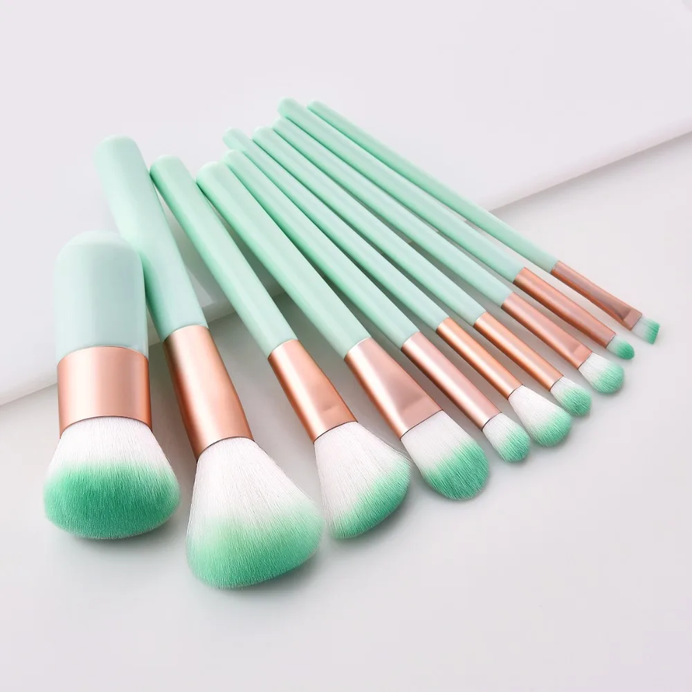 Mint Green Brushes 10 Pcs/set Powder Foundation Brush Eyeshadow Eyebrow