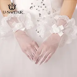 U-SWEAR Новое поступление 2019 года белый для женщин Свадебные перчатки цветок аппликация наручные длина свадебные аксессуары Гэнт де Mariage Pour Femme