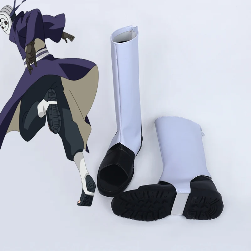 

Naruto Black White Pu Leather Shoes Uchiha Obito Carnival Cosplay Costume Shoes Halloween Boots New Free Shipping