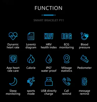 P11 Blood Pressure Watch Smart Band PPG ECG Heart Rate Smart Bracelet Activity Fitness Tracker Smart Electronics clock Wristband 3