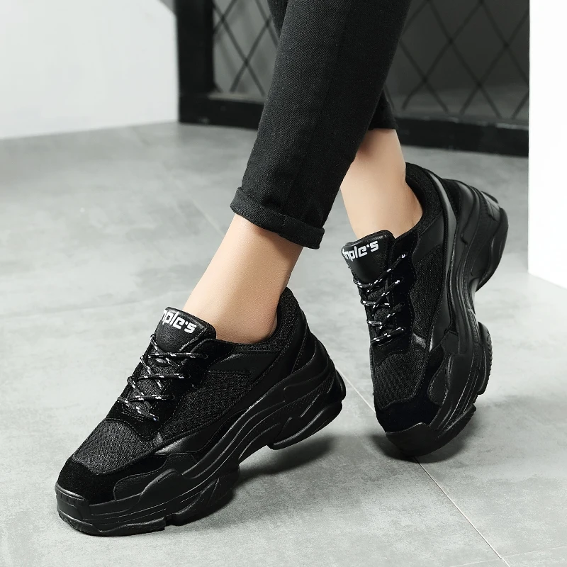 

Breathable Platform Women Fashion Chunky Sneakers 2019 Spring Lace Up Patchwork Modis Casual Shoes Low Top Female Shoes XZ139