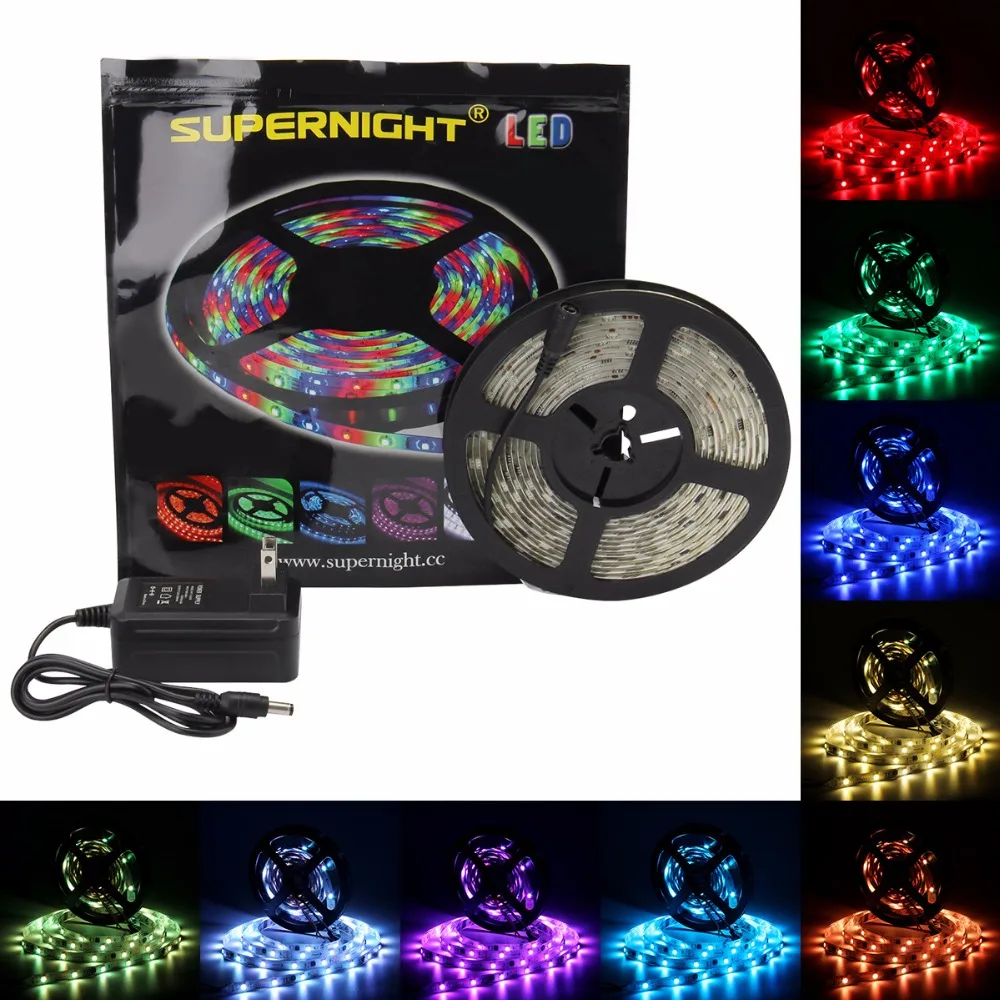 

Auto 5050 SMD RGB LED Strip Light Kit 5M 30LEDs/m DC 12V Waterproof IP65 Flexible Lamp Band with 24W Power Adapter US EU UK Plug
