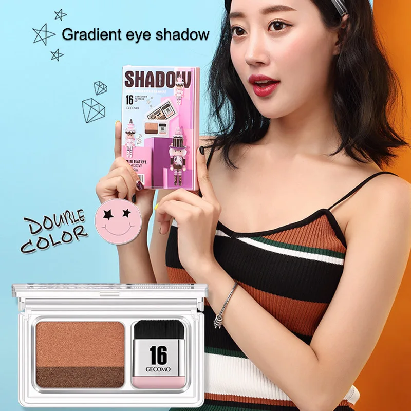 2 Цвета Палитра теней для век с кистью водостойкий макияж Shimmer Eye Shadow Powder Cosmetics OA66