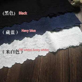 

3Y-5Yard/lot White Navy Black 100% Cotton Cloth Embroidered Lace Fabrics Clothing DIY Lace Trim 21CM Wide Accessories
