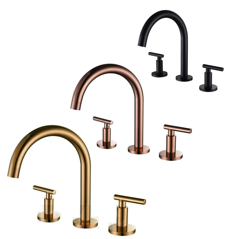 

Brass Rose Gold Basin Fuacet 3PCS/set Hot and Cold Water Mixer Tap 3 Hole Basin Split Faucet Matt Black Bathtub Faucet