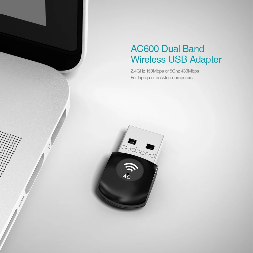 Dodocool USB Wifi адаптер 2,4 ГГц 5 ГГц двухдиапазонный AC600 беспроводной usb-ключ доступа к Wifi адаптер 802,11 ac/a/b/g/n Wi-Fi сетевая LAN Карта