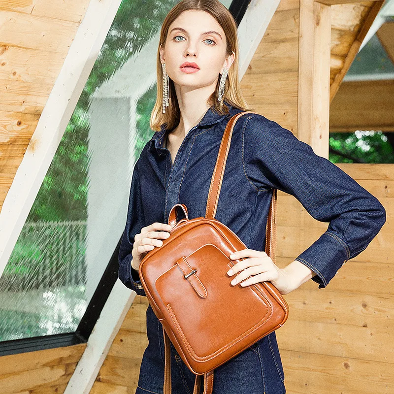 

New Fashion Design Women Genuine Leather Backpack High Quality Youth Backpacks for Teenage Girls School Shoulder Bagpack Bookbag