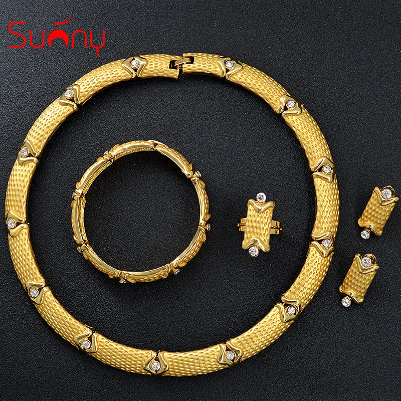 

Sunny Jewelry New Arrival Bridal Jewelry Sets For Women Necklace Earrings Ring Bracelet Cubic Zirconia Geometric Engagement Gift