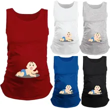 3XL милый детский жилет для беременных с принтом и круглым вырезом без рукавов, блузка, топы размера плюс, Одежда для беременных, черный, белый, красный, синий, серый