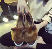 2016 spring new women’s shoes rabbit ears plush shoes Lok Fu shoes set foot female casual shoes