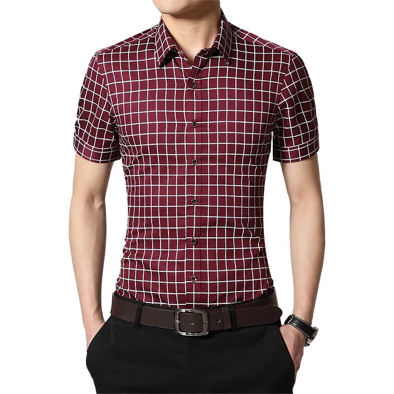 Хлопковая Клетчатая Мужская рубашка Новая модная мужская летняя рубашка с коротким рукавом camisa masculina chemise homme M-5XL