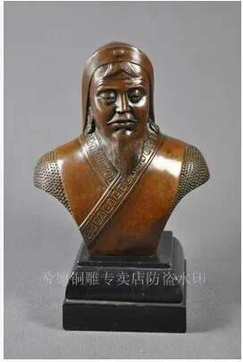 

Arts Crafts Copper Factory Cost Ancient China's Bronze Sculptures Genghis khan bust Statue hero Chinese god of war Chinese antiq