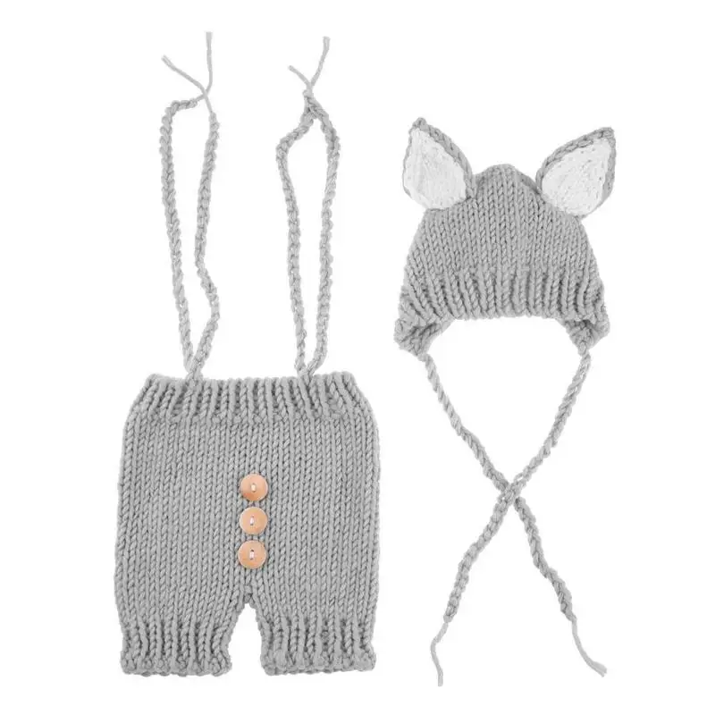 

2pcs Cute Baby Studio Photography Props Clothing Set Knitted Overalls + Hat