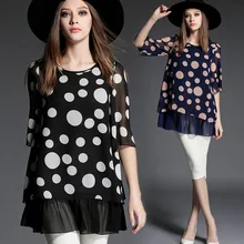 Plus size 5xl summer fashion women Chiffon blouses shirt In the wave point code women clothes black loose bottom casual blouses
