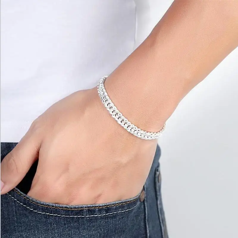 

TJP Top Quality Silver 925 Men Bracelets Jewelry Charm Silver Link Chain Bracelet For Boy Accessories Fashion Valentine's Day