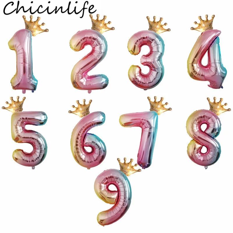 Chicinlife 2 шт. градиентный цвет Корона номер фольги шары с днем рождения украшение