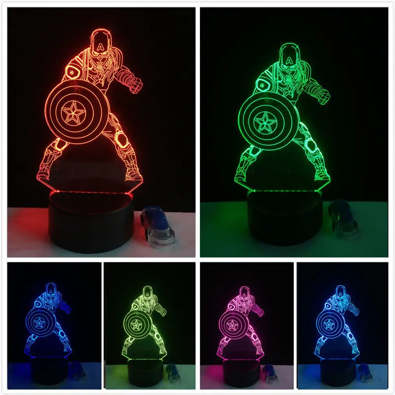Спать lights rgb Капитан Америка рисунок 3D акриловые ночь с подсветкой 7 цветов
