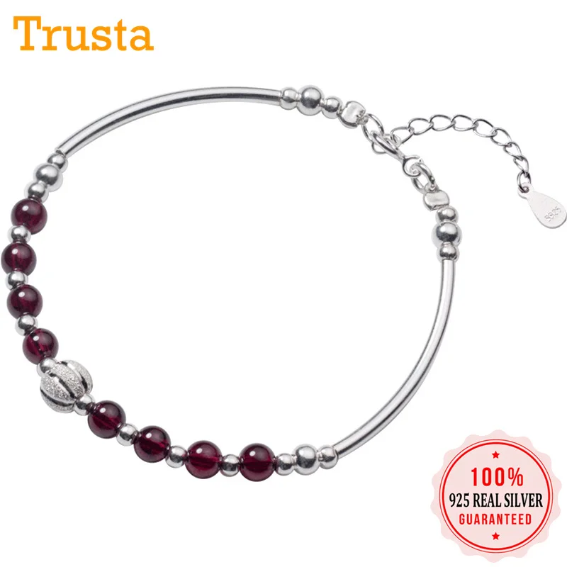 Trusta 100% 925 Solid Real Sterling Silver Sweet Garnet Beads Bracelet 16cm For Girl Women Friendship Bracelets DS1225 Trusta 100% 925 Solid Real Sterling Silver Sweet Garnet Beads Bracelet 16cm For Girl Women Friendship Bracelets DS1225