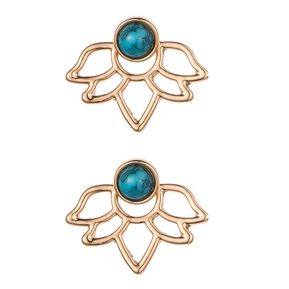 

Boho Hollow Lotus Flower Bead Ear Stud Earrings Ear Jacket Women Girl Jewelry