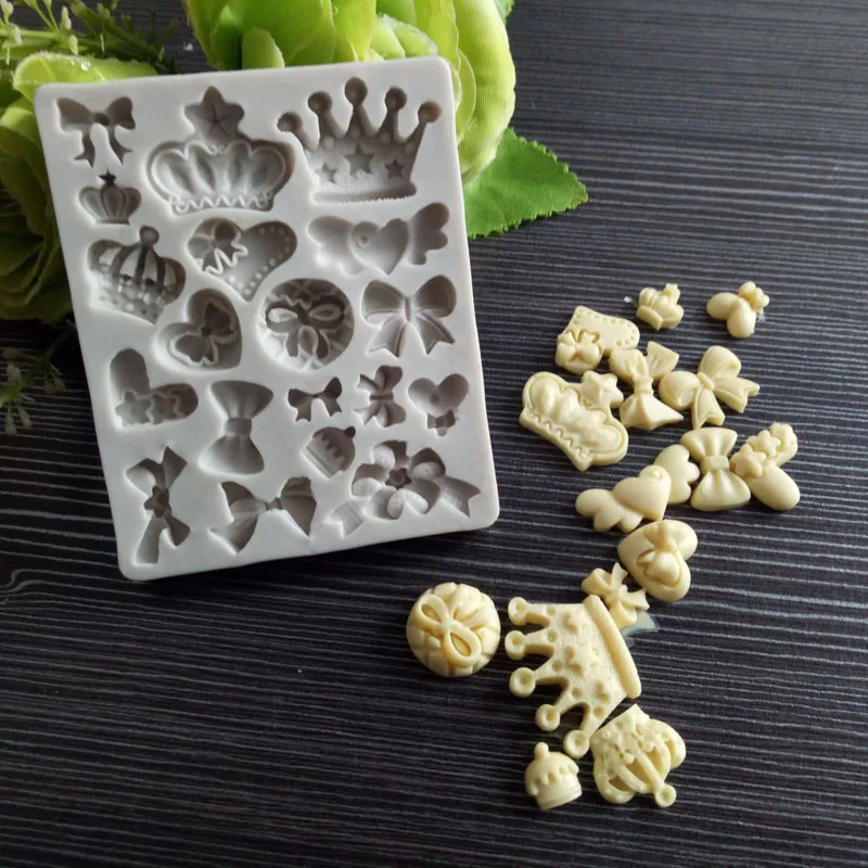 

Crown bow silicone mold Cake fondant decoration mold Chocolate dough mold Cake decoration baking tools LY1-1529