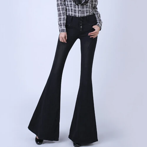 Повседневные женские широкие штаны женские брюки Тонкий эластичным Большой загрузки вырезать широкую ногу брюки женские джинсы
